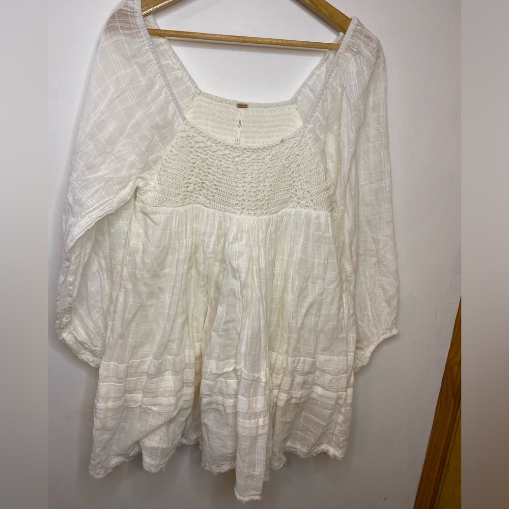 Free People Ari Cotton Crochet Front Babydoll Ruffled Mini Dress - Picture 12 of 14